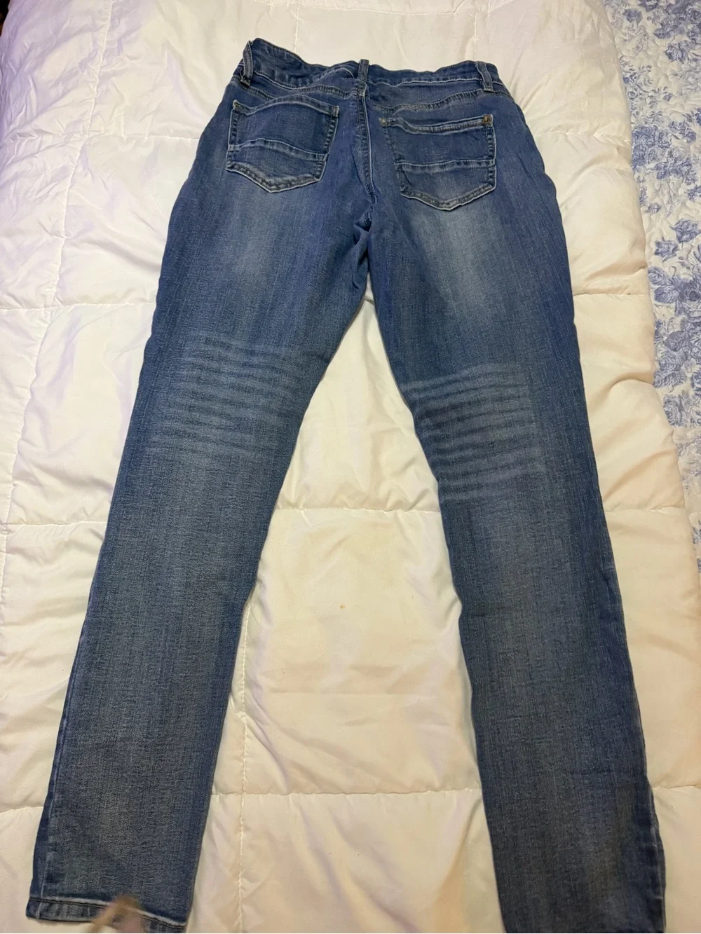 refuge Light Blue Skinny Jeans with Faded Whisker Detailing